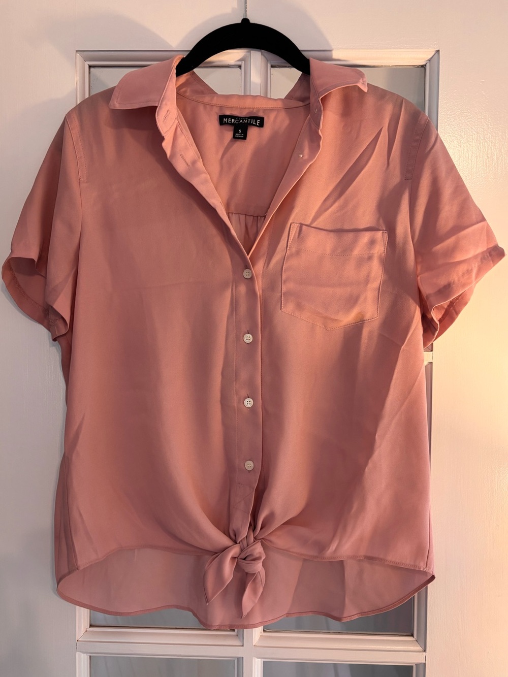 JCrew Mercantile Short Sleeve Button-Up Tie Front Top